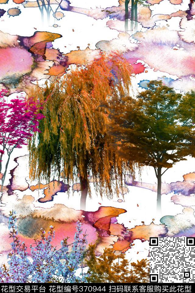 水彩树木未归类数码印花华亿平台下载（图片编号: 370944） - 瓦栏（Walan）