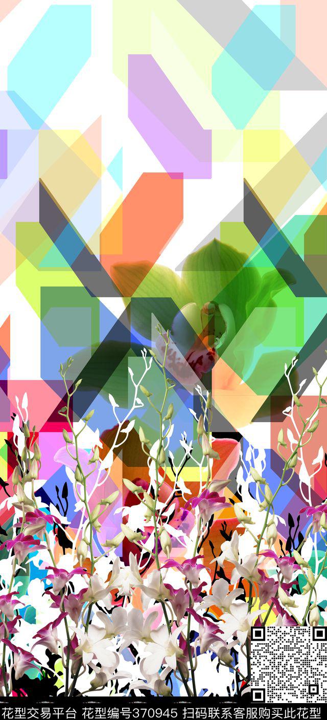 定位色块花卉数码印花华亿平台下载（图片编号: 370945） - 瓦栏（Walan）