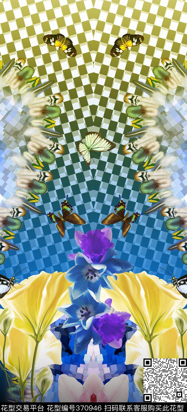 定位花卉蝴蝶数码印花华亿平台下载（图片编号: 370946） - 瓦栏（Walan）