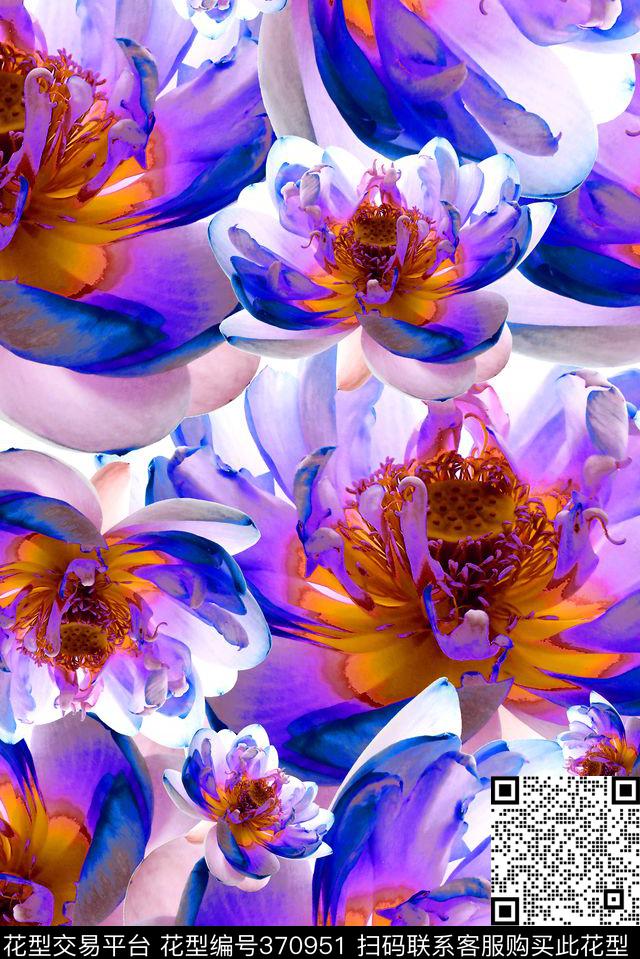 花卉大花满版数码印花华亿平台下载（图片编号: 370951） - 瓦栏（Walan）