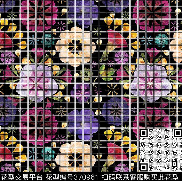 黑底格子数码印花华亿平台下载（图片编号: 370961） - 瓦栏（Walan）