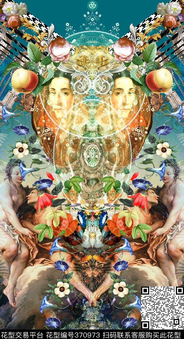 数码高端大牌人物花卉定位数码印花华亿平台下载（图片编号: 370973） - 瓦栏（Walan）