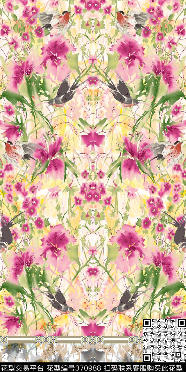 中国风水彩春天数码印花华亿平台下载（图片编号: 370988） - 瓦栏（Walan）