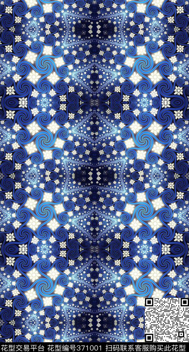 民族风靛蓝青花数码印花华亿平台下载（图片编号: 371001） - 瓦栏（Walan）