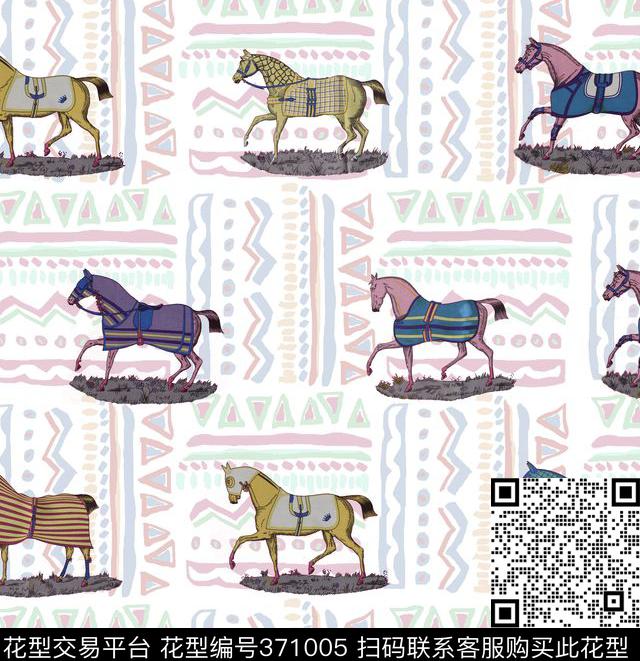 复古手绘小马笔触数码印花华亿平台下载（图片编号: 371005） - 瓦栏（Walan）