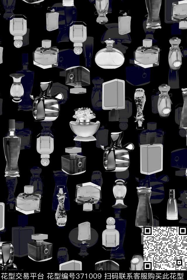 欧美大牌风香水瓶乱花排列数码印花华亿平台下载（图片编号: 371009） - 瓦栏（Walan）