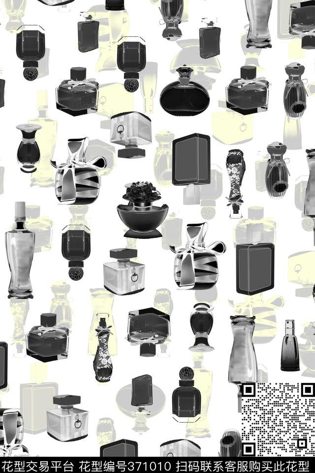 欧美大牌风香水瓶乱花排列数码印花华亿平台下载（图片编号: 371010） - 瓦栏（Walan）