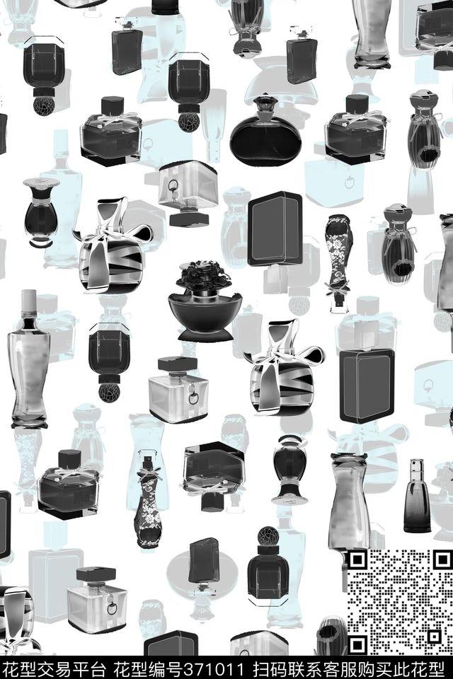 欧美大牌风香水瓶乱花排列数码印花华亿平台下载（图片编号: 371011） - 瓦栏（Walan）