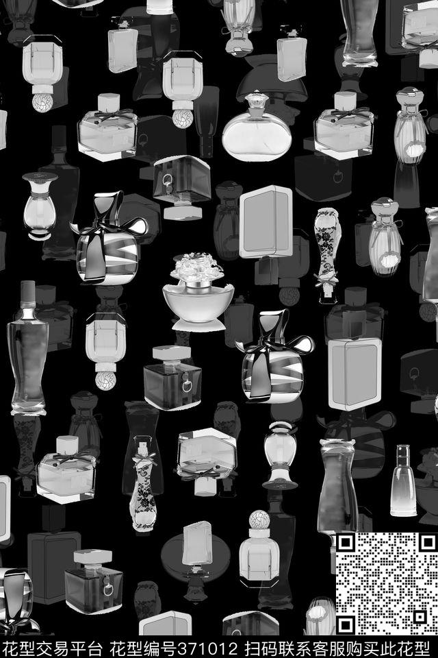 欧美大牌香水瓶乱花排列数码印花华亿平台下载（图片编号: 371012） - 瓦栏（Walan）