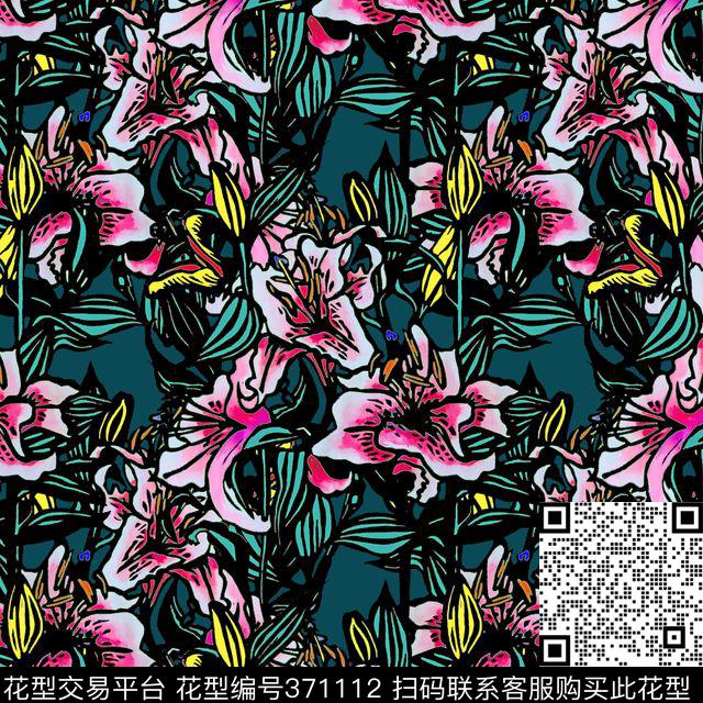 花卉植物数码印花华亿平台下载（图片编号: 371112） - 瓦栏（Walan）
