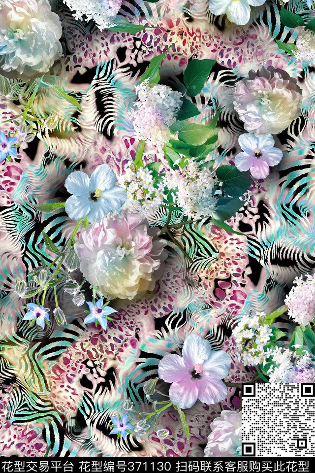 素雅豹纹热带花卉数码印花华亿平台下载（图片编号: 371130） - 瓦栏（Walan）