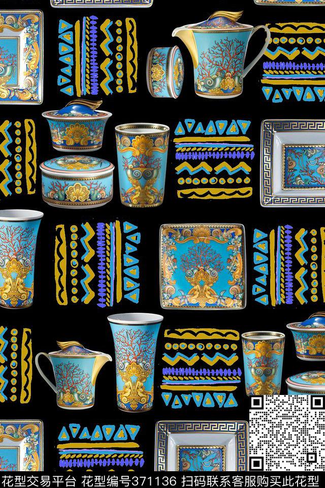 欧式瓷器花纹数码印花华亿平台下载（图片编号: 371136） - 瓦栏（Walan）