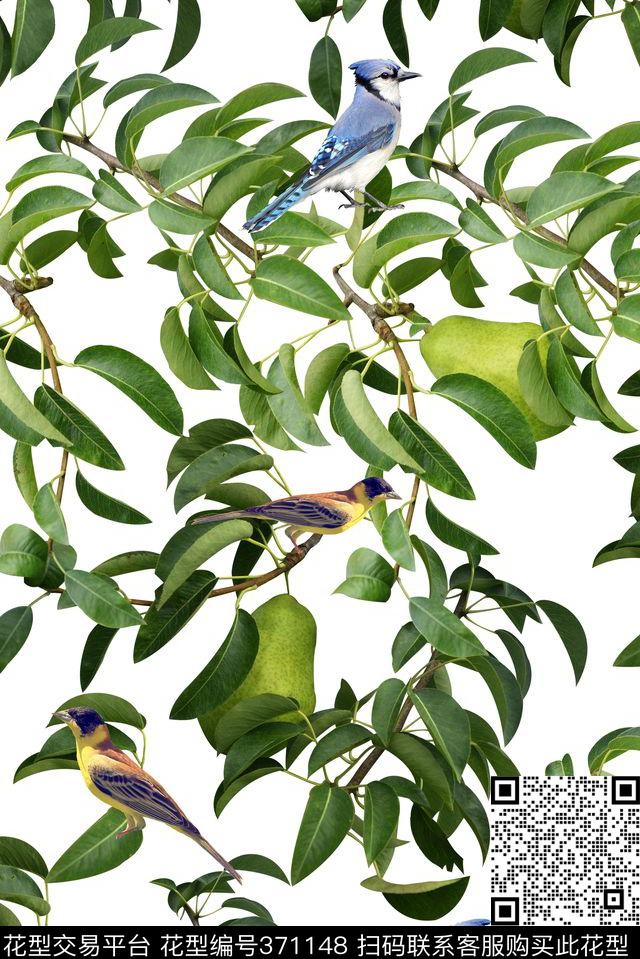 树枝树叶小鸟数码印花华亿平台下载（图片编号: 371148） - 瓦栏（Walan）