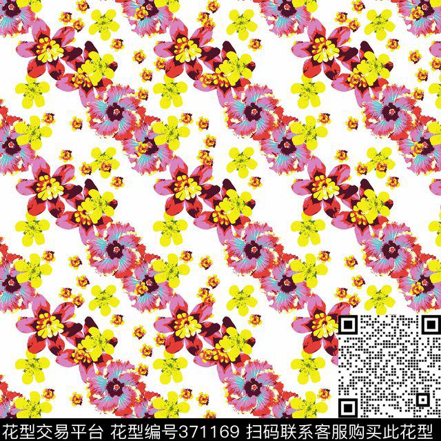 复古花卉几何碎片数码印花华亿平台下载（图片编号: 371169） - 瓦栏（Walan）
