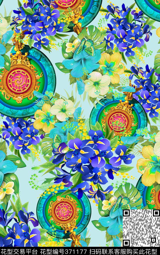 复古花卉小金人数码印花华亿平台下载（图片编号: 371177） - 瓦栏（Walan）
