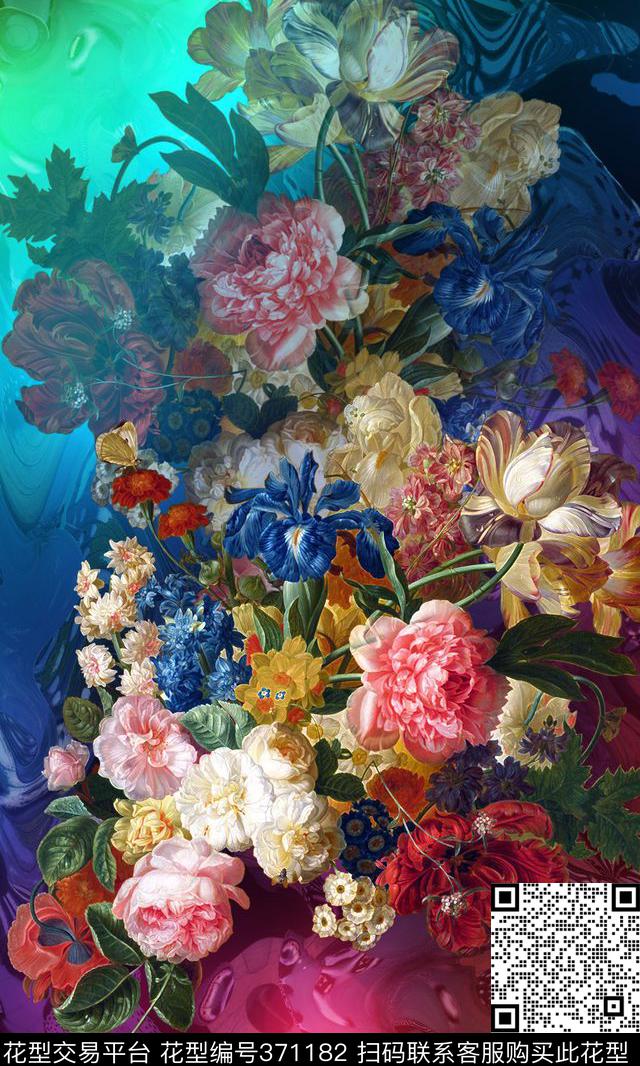 复古油画花卉数码印花华亿平台下载（图片编号: 371182） - 瓦栏（Walan）
