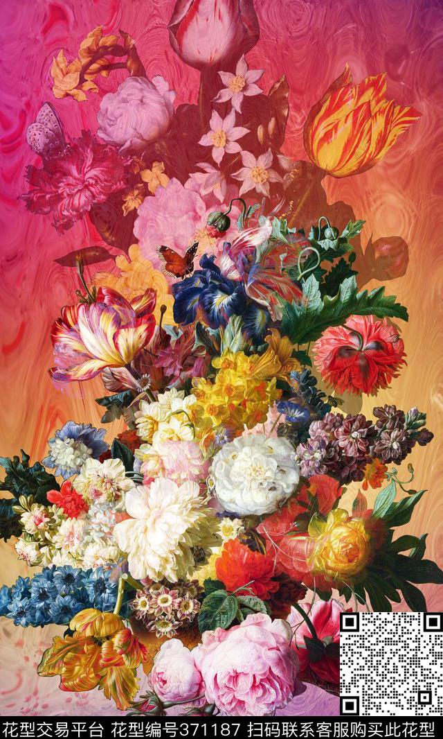 复古花卉油画数码印花华亿平台下载（图片编号: 371187） - 瓦栏（Walan）