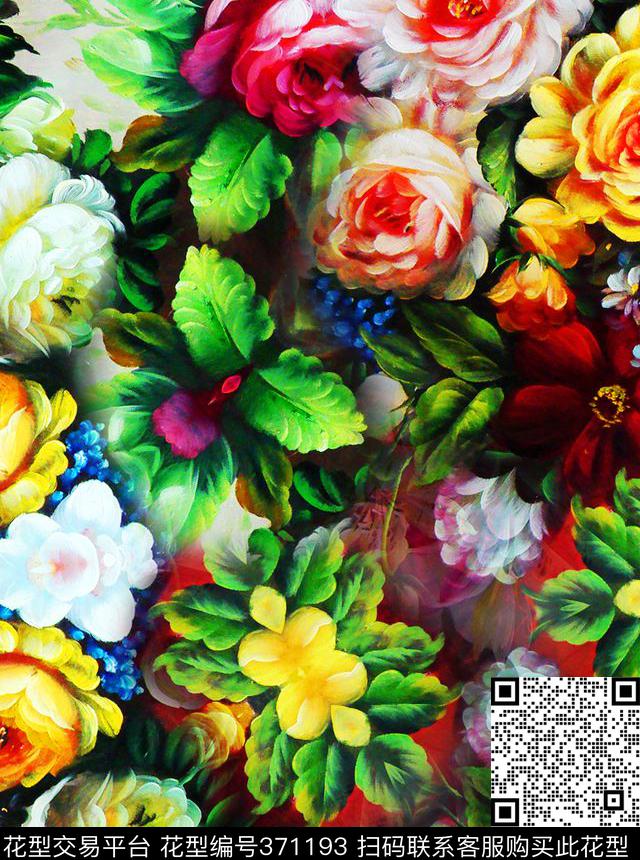 扯淡复古花朵数码印花华亿平台下载（图片编号: 371193） - 瓦栏（Walan）