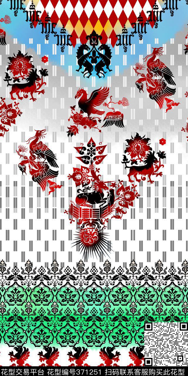 欧式宫廷风希腊神兽古典花纹传统印花华亿平台下载（图片编号: 371251） - 瓦栏（Walan）