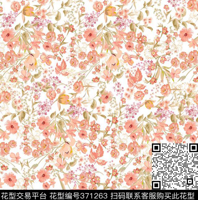 花卉组合清新矢量数码印花华亿平台下载（图片编号: 371263） - 瓦栏（Walan）