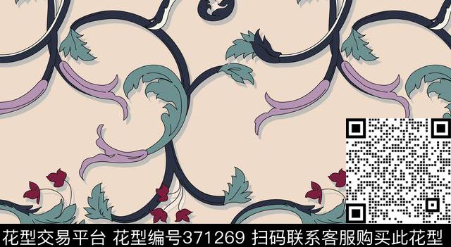 巴洛克风格卷草纹装饰传统印花华亿平台下载（图片编号: 371269） - 瓦栏（Walan）
