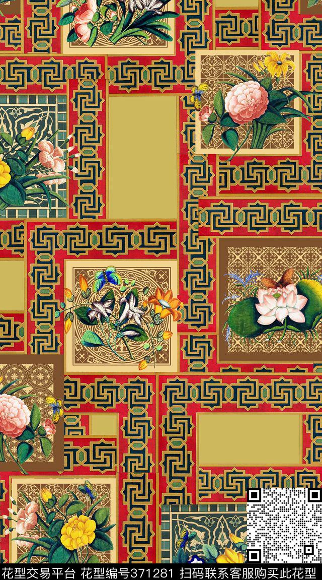 民族风欧式花纹方块花纹数码印花华亿平台下载（图片编号: 371281） - 瓦栏（Walan）