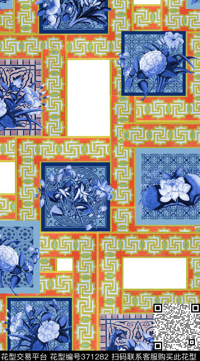 民族风欧式花纹方块花纹数码印花华亿平台下载（图片编号: 371282） - 瓦栏（Walan）