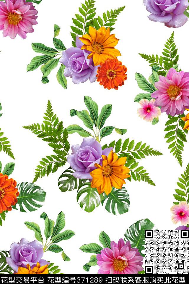 田园风花卉叶子数码印花华亿平台下载（图片编号: 371289） - 瓦栏（Walan）