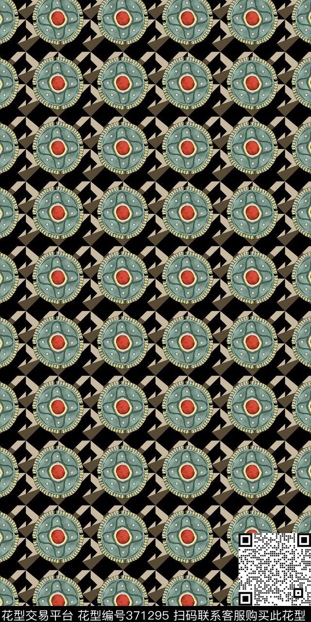 复古圆盘几何数码印花华亿平台下载（图片编号: 371295） - 瓦栏（Walan）