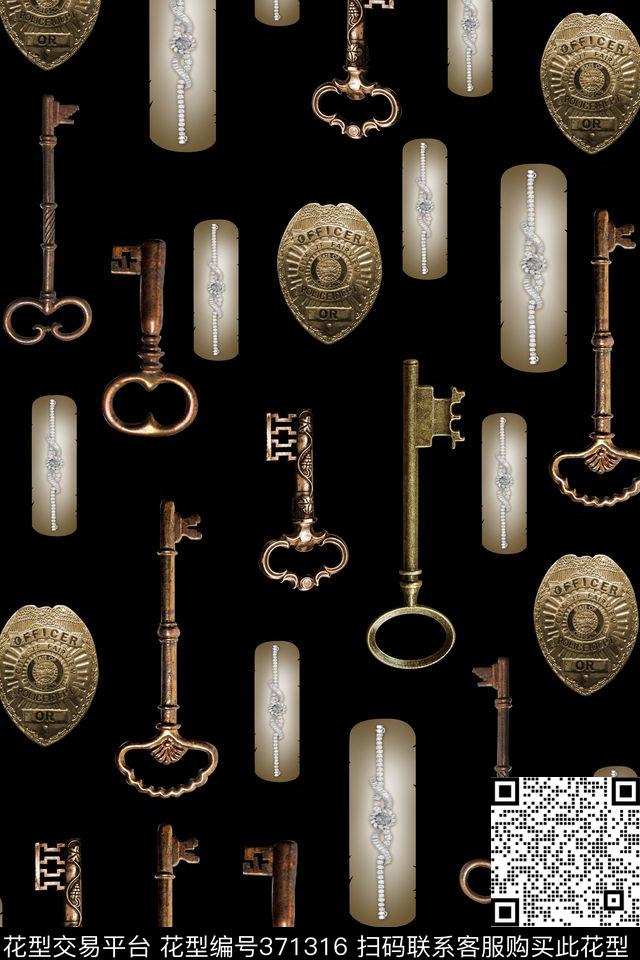 欧式钥匙金色徽章数码印花华亿平台下载（图片编号: 371316） - 瓦栏（Walan）