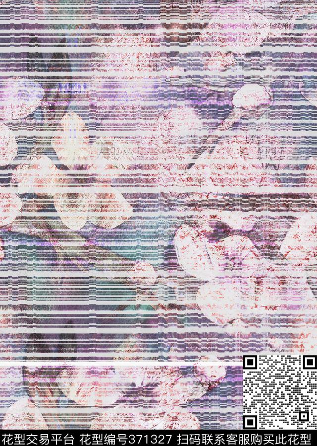 模糊花条子花卉花卉组合数码印花华亿平台下载（图片编号: 371327） - 瓦栏（Walan）