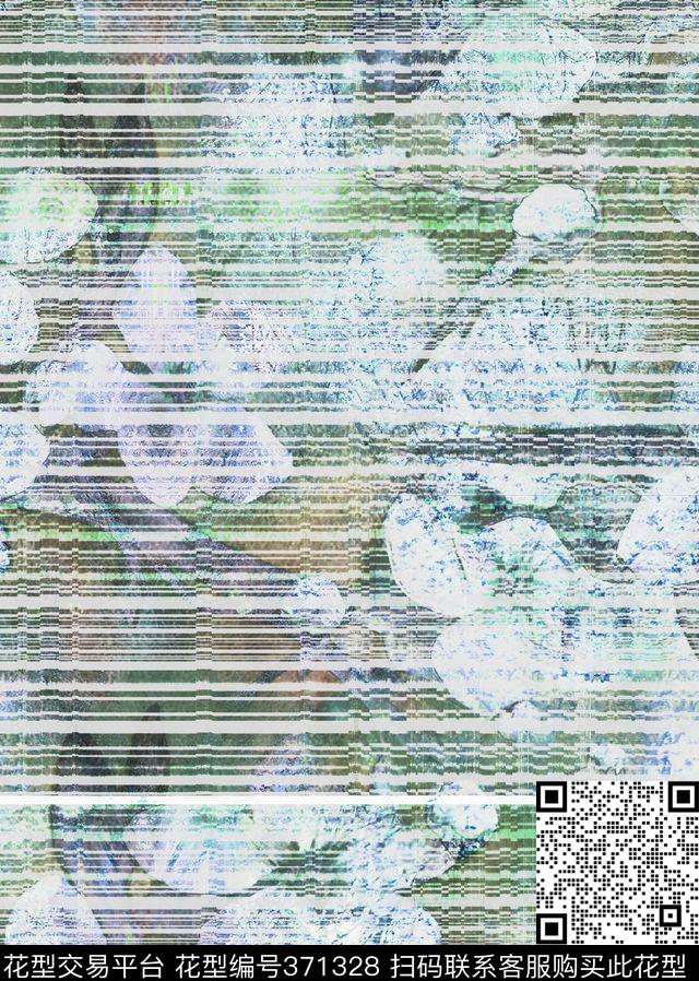 模糊花条子花卉花卉组合数码印花华亿平台下载（图片编号: 371328） - 瓦栏（Walan）