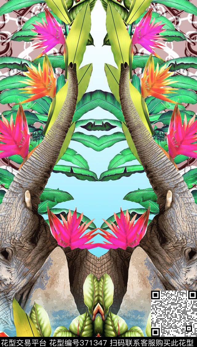 大象定位大象、花卉数码印花华亿平台下载（图片编号: 371347） - 瓦栏（Walan）