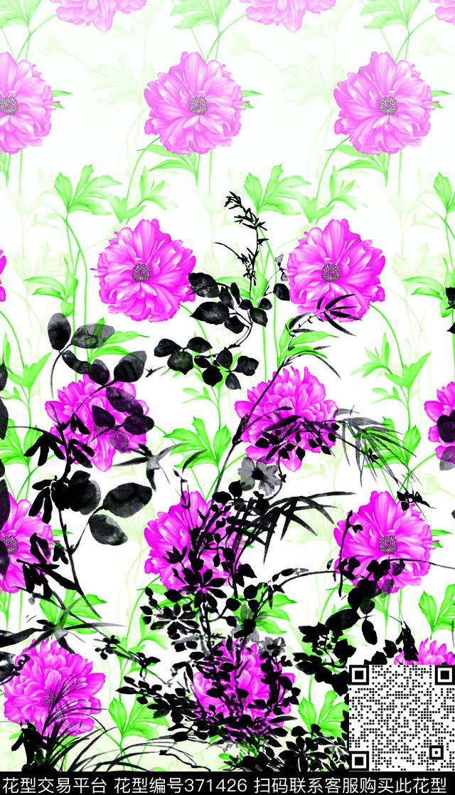 中国风花贲古典中国风数码印花华亿平台下载（图片编号: 371426） - 瓦栏（Walan）