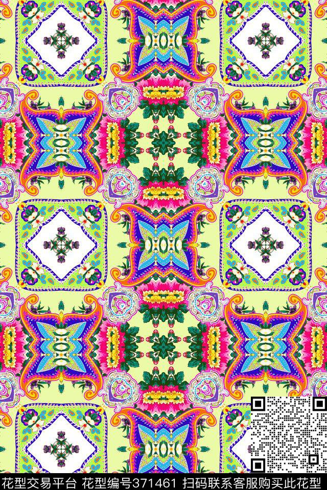 佩斯利复古几何数码印花华亿平台下载（图片编号: 371461） - 瓦栏（Walan）