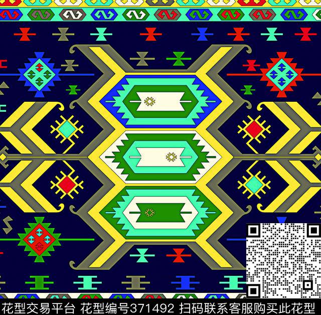 几何红黄传统印花华亿平台下载（图片编号: 371492） - 瓦栏（Walan）