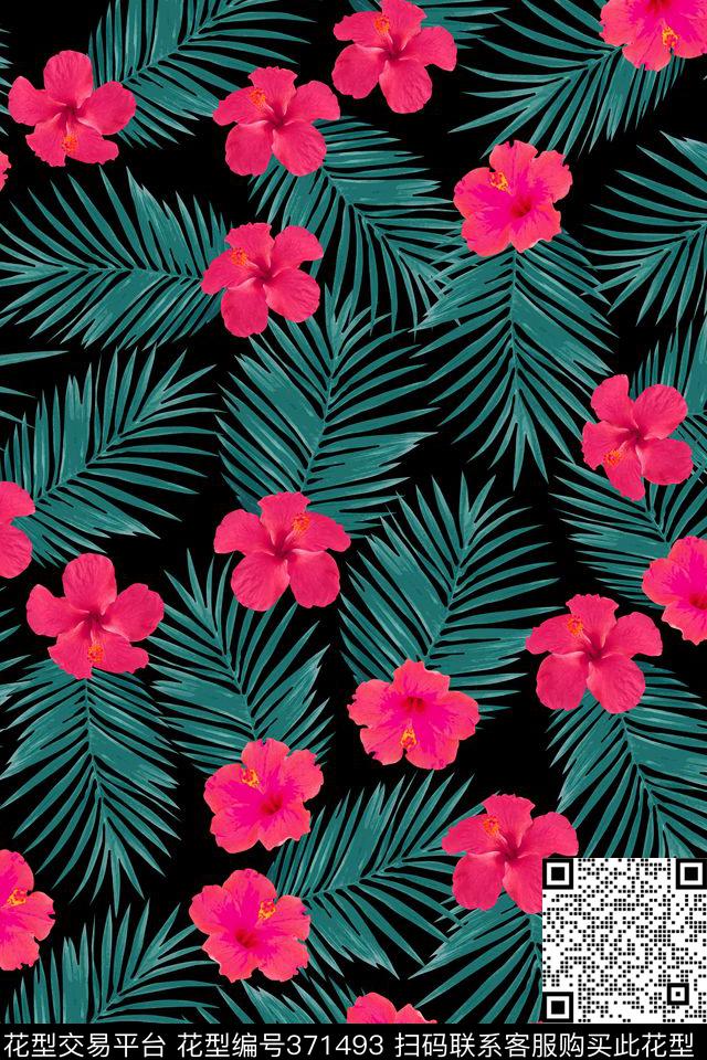 棕榈叶热带花卉数码印花华亿平台下载（图片编号: 371493） - 瓦栏（Walan）