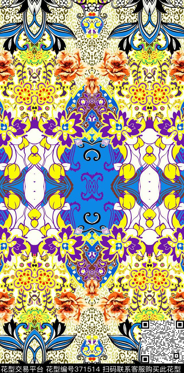 豹纹百花围巾数码印花华亿平台下载（图片编号: 371514） - 瓦栏（Walan）