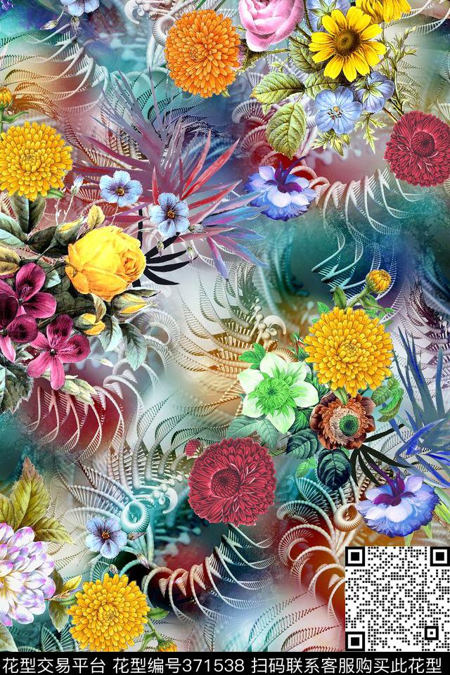 多彩肌理小雏菊数码印花华亿平台下载（图片编号: 371538） - 瓦栏（Walan）