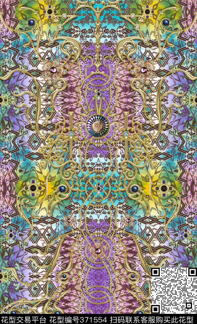 欧式花纹宝石数码印花华亿平台下载（图片编号: 371554） - 瓦栏（Walan）