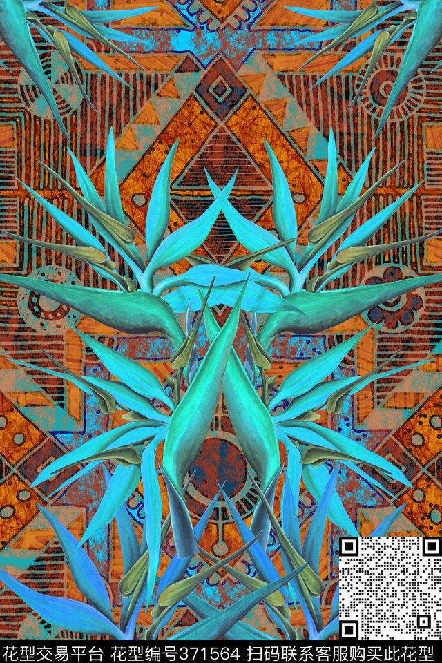 时尚鹤望兰几何数码印花华亿平台下载（图片编号: 371564） - 瓦栏（Walan）