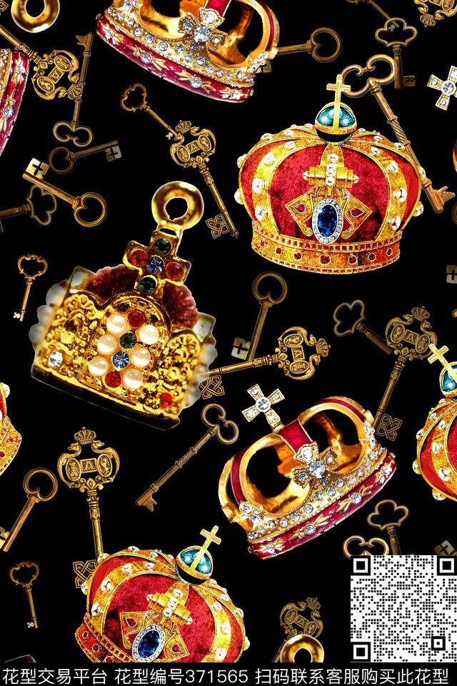 欧式皇冠钥匙数码印花华亿平台下载（图片编号: 371565） - 瓦栏（Walan）