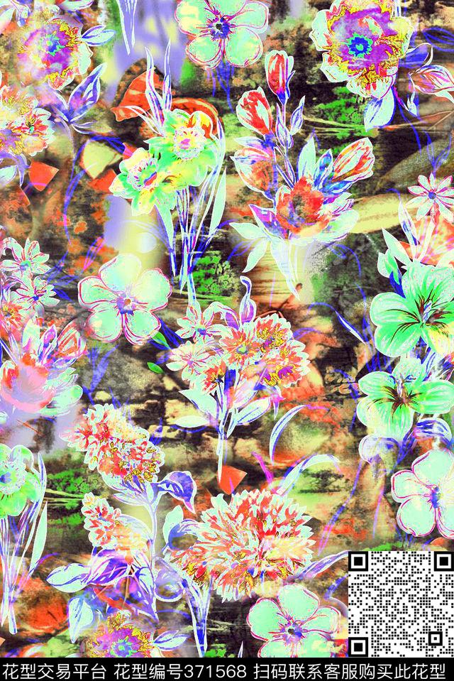 风景抽象花卉花卉数码印花华亿平台下载（图片编号: 371568） - 瓦栏（Walan）
