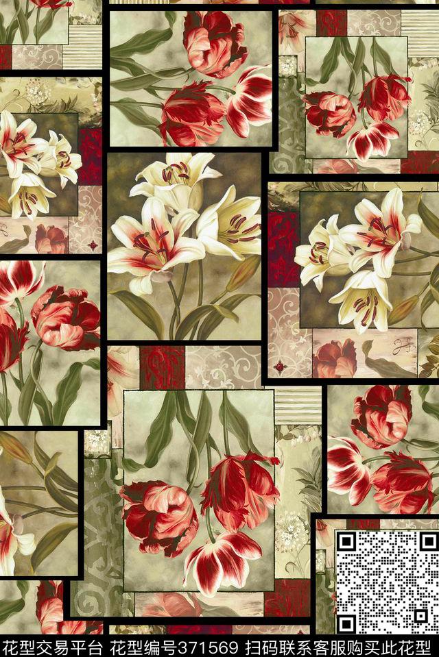 欧式花纹花卉花卉数码印花华亿平台下载（图片编号: 371569） - 瓦栏（Walan）