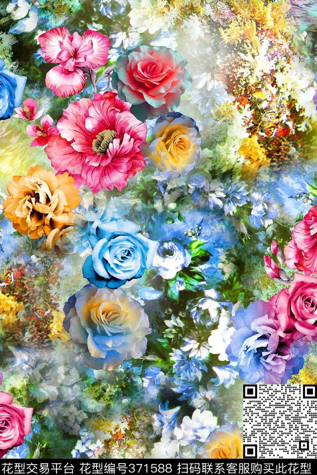 花卉油画数码印花华亿平台下载（图片编号: 371588） - 瓦栏（Walan）