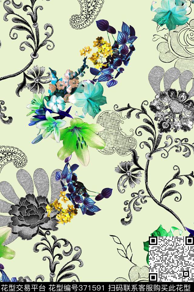 欧式纹花卉传统印花华亿平台下载（图片编号: 371591） - 瓦栏（Walan）