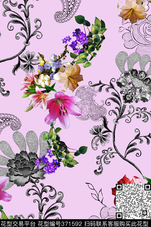 欧式纹花卉传统印花华亿平台下载（图片编号: 371592） - 瓦栏（Walan）