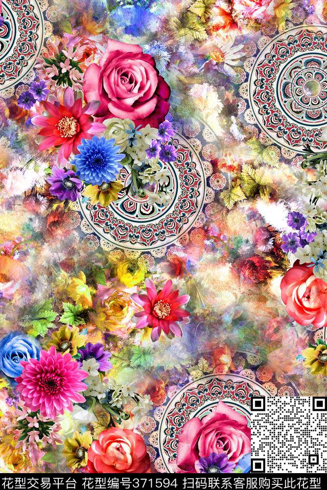 花卉民族风数码印花华亿平台下载（图片编号: 371594） - 瓦栏（Walan）