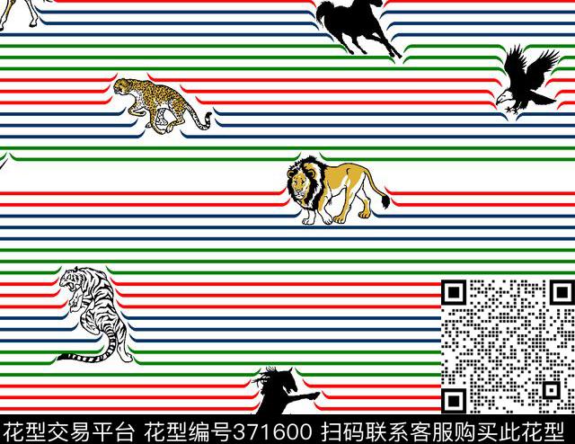 彩色横条老虎狮子传统印花华亿平台下载（图片编号: 371600） - 瓦栏（Walan）