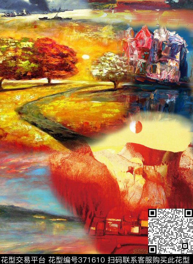油画风景数码印花华亿平台下载（图片编号: 371610） - 瓦栏（Walan）